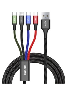 Baseus Fast 4v1 USB-A / micro USB, 2x USB-C, Lightning, 1,2m opleten barevn kabel