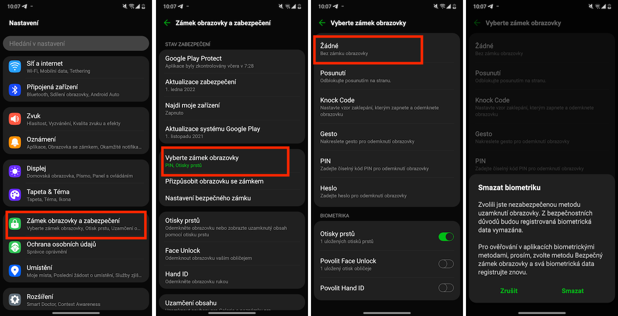 Jak zrušit zámek obrazovky v systému Android