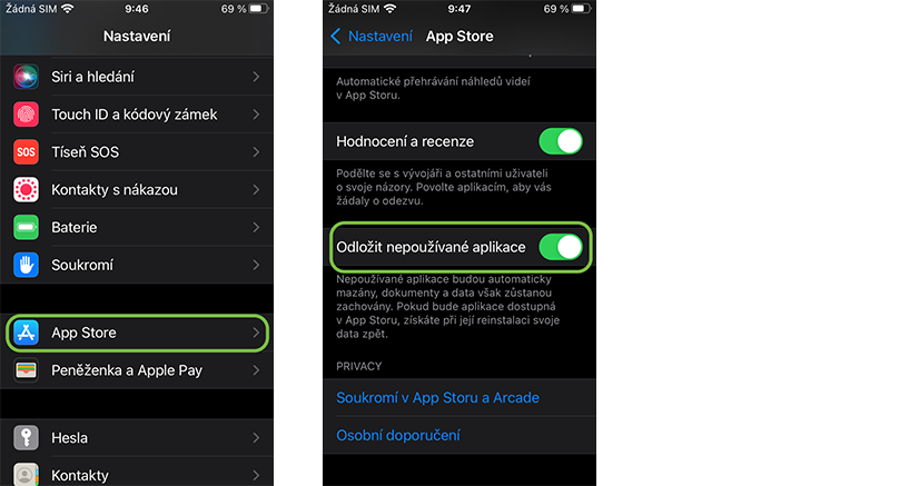 Odložit nepoužité aplikace