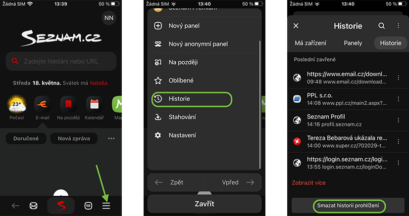 Smazat historii prohlížení