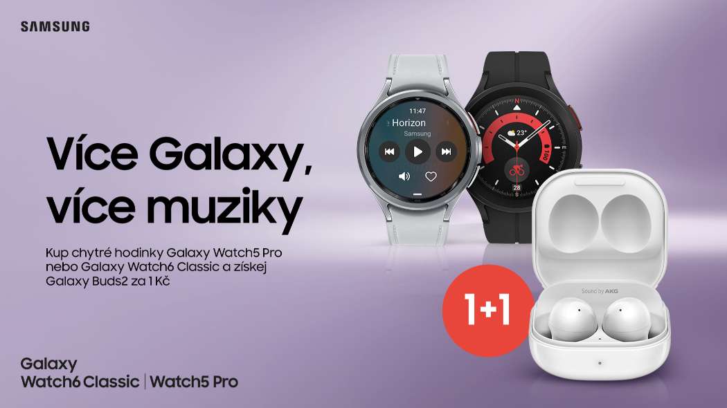 Samsung jede pecky. Kupte chytré hodinky Galaxy Watch5 Pro nebo Galaxy Watch6 Classic a získejte Galaxy Buds2 za 1 Kč