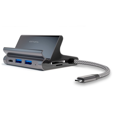 4smarts 7v1 USB-C HUB s držákem na telefon/tablet a podporou Samsung DeX šedý