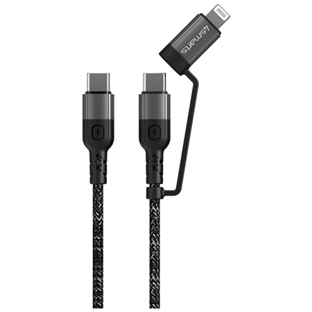4smarts ComboCord USB-C / USB-C s redukcí Lightning, 25cm 60W opletený černý kabel