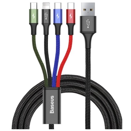 Baseus Fast 4v1 USB / micro USB, 2x USB-C, Lightning, 1.2m opletený barevný kabel