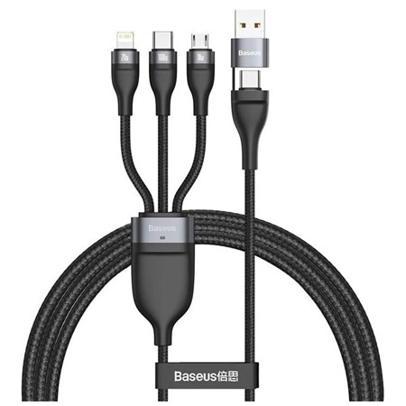 Baseus Flash 3v2 USB-C s redukcí USB-A / micro USB, USB-C, Lightning, 1.2m 100W opletený černý kabel