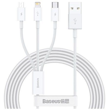Baseus Superior 3v1 USB / USB-C, Lightning, micro USB, 1.5m bílý kabel