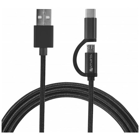 4smarts ComboCord USB / micro USB s USB-C redukcí, 1m opletený černý kabel