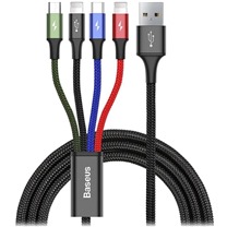 Baseus Fast 4v1 USB / micro USB, USB-C, 2x Lightning, 1.2m opletený barevný kabel