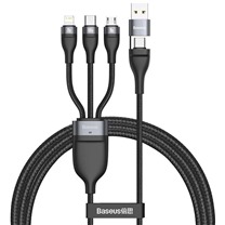 Baseus Flash 3v2 USB-C s redukcí USB-A / micro USB, USB-C, Lightning, 1.2m 100W opletený černý kabel