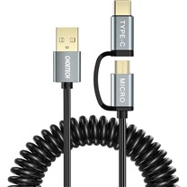 CHOETECH USB / micro USB s redukcí USB-C, 1.2m zakroucený černý kabel