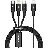 Baseus Rapid 3v1 USB-C / microUSB, USB-C , Lightning, 1.5m opletený černý kabel