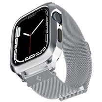 Spigen Metal Fit Pro pouzdro s ocelovým řemínkem pro Apple Watch 45mm stříbrné
