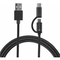 4smarts ComboCord USB / micro USB s USB-C redukcí, 1m opletený černý kabel