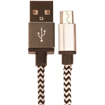 CellFish USB / micro USB, 1m opletený stříbrný kabel