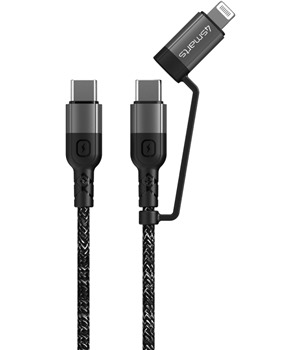 4smarts ComboCord USB-C / USB-C s redukcí Lightning, 25cm 60W opletený černý kabel