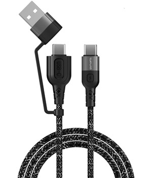4smarts ComboCord USB-C / USB-C s redukcí USB, 1.5m 60W opletený černý kabel