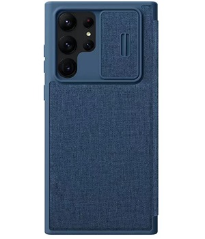 Nillkin Qin Book Pro Cloth flipov pouzdro s krytkou kamery pro Samsung Galaxy S23 Ultra modr