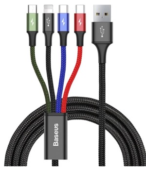 Baseus Fast 4v1 USB / micro USB, 2x USB-C, Lightning, 1.2m opletený barevný kabel