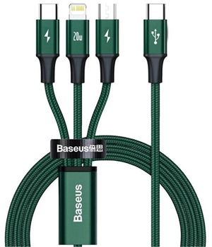 Baseus Rapid 3v1 USB-C / microUSB, USB-C , Lightning, 1.5m opletený zelený kabel