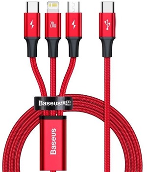 Baseus Rapid 3v1 USB-C / microUSB, USB-C , Lightning, 1.5m opletený červený kabel