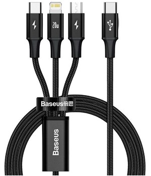 Baseus Rapid 3v1 USB-C/microUSB, USB-C, Lightning, 1.5m opletený černý kabel