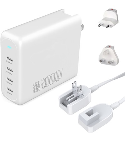 4smarts GaN Flex Pro 200W PD / QC nabjeka s prodluovacm adaptrem a EU / UK zsuvkou bl Tech-Protect PC6X6 prodluovac kabel 2m 6x zsuvka, 3x USB-A 3x USB-C 