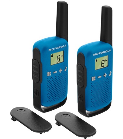 Motorola Talkabout TLKR T42 vyslaky, 2ks modr LDNIO SC10610 prodluovac kabel 2m 10x zsuvka, 5x USB-A, 1x USB-C bl 