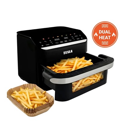 TESLA AirCook DualHeat QD575 XXL multifunk�n� du�ln� digit�ln� horkovzdu�n� frit�za Tech-Protect PC6X6 prodlu�ovac� kabel 2m 6x z�suvka, 3x USB-A 3x USB-C 