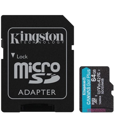 Kingston microSDXC 64GB Canvas Go! Plus + SD adapt�r