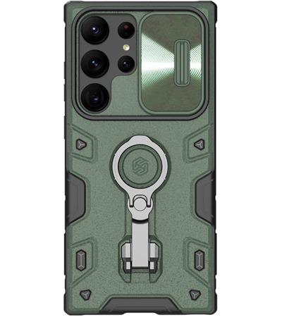 Nillkin CamShield Armor Pro odoln zadn kryt s krytkou kamery a stojnkem pro Samsung Galaxy S23 Ultra zelen