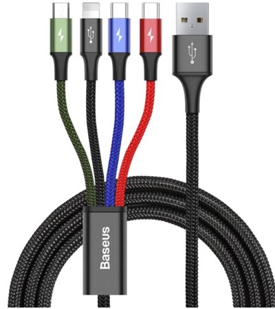 Baseus Fast 4v1 USB-A / micro USB, 2x USB-C, Lightning, 1,2m opleten� barevn� kabel Sleva 15% na organiz�r kabel�  