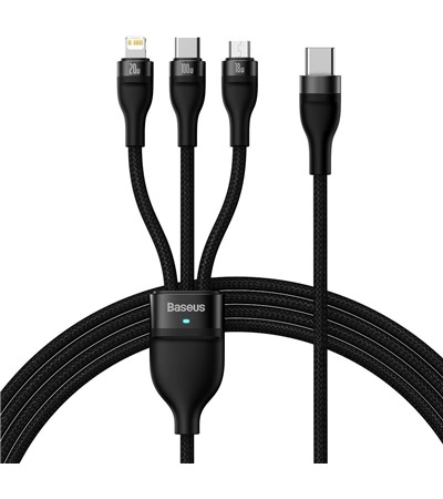 Baseus Flash Series 3v1 USB-C / USB-C, Lightning, micro USB 1,5m 100W černý kabel