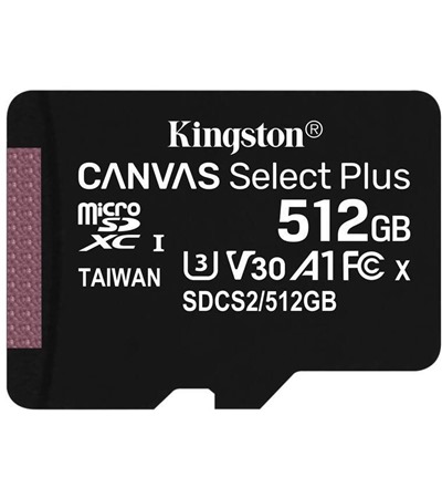 Kingston microSDXC 512GB Canvas Select Plus + SD adapt�r