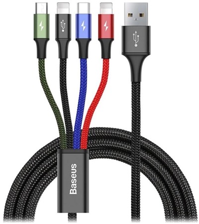 Baseus Fast 4v1 USB-A / micro USB, USB-C, 2x Lightning, 1.2m opleten barevn kabel Sleva 15% na organizr kabel