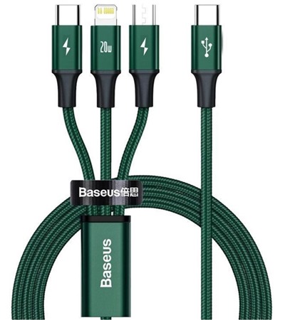 Baseus Rapid 3v1 USB-C / micro USB, USB-C, Lightning, 1,5m opletený zelený kabel Sleva 15% na organizér kabelů