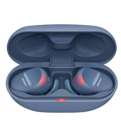 SONY WF-SP800N sportovní voděodolná bezdrátová sluchátka do uší modrá SLEVA na FIXED 20W nabíječka s PD