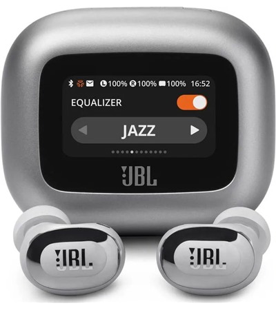 JBL Live Buds 3 bezdrtov sluchtka s dotykovm displejem a potlaenm hluku stbrn Tech-Protect PC6X6 prodluovac kabel 2m 6x zsuvka, 3x USB-A 3x USB-C 