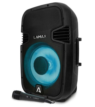 LAMAX PartyBoomBox500 bezdrátový párty reproduktor s mikrofonem černý 4smarts GaN Flex Pro 200W PD / QC nabíječka s prodlužovacím adaptérem