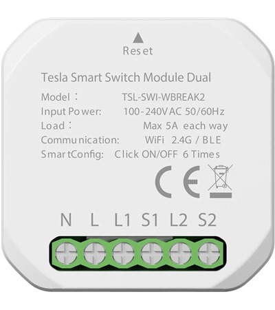 TESLA Smart Switch Module Dual rel chytrho osvtlen TESLA ,TESLA Smart RJ45 ZigBee Hub ,LDNIO SC10610 prodluovac kabel 2m 10x zsuvka, 5x USB-A, 1x USB-C bl