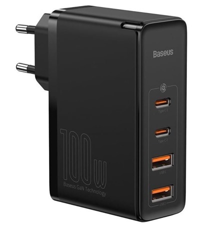 Baseus GaN2 Pro 100W nabjeka 2x USB-C + 2x USB-A ern Tech-Protect PC6X6 prodluovac kabel 2m 6x zsuvka, 3x USB-A 3x USB-C 