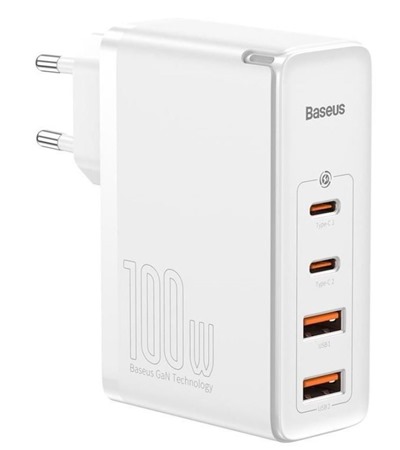 Baseus GaN2 Pro 100W nab�je�ka 2x USB-C + 2x USB-A �ern� Tech-Protect PC6X6 prodlu�ovac� kabel 2m 6x z�suvka, 3x USB-A 3x USB-C 