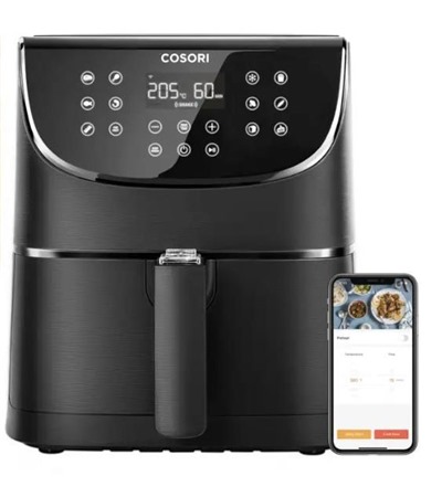 Cosori CS158-AF Premium Smart horkovzdun fritza ern Cosori paprov formy pro horkovzdun fritzy 100ks (20cm - 4.5-6L) ,Tech-Protect PC6X6 prodluovac kabel 2m 6x zsuvka, 3x USB-A 3x USB-C 