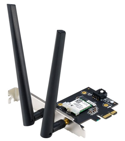 ASUS PCE-AXE5400 sov karta s podporou Wi-Fi 6E a Bluetooth ern LDNIO SC10610 prodluovac kabel 2m 10x zsuvka, 5x USB-A, 1x USB-C bl 