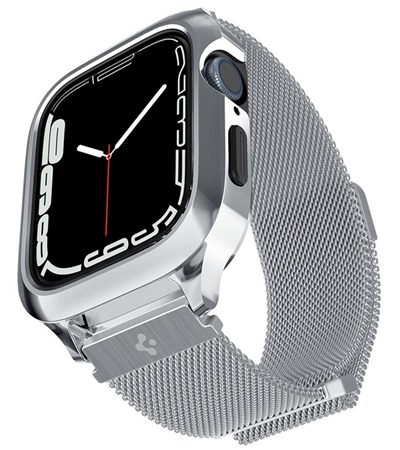 Spigen Metal Fit Pro pouzdro s ocelov�m �em�nkem pro Apple Watch 45mm st��brn�