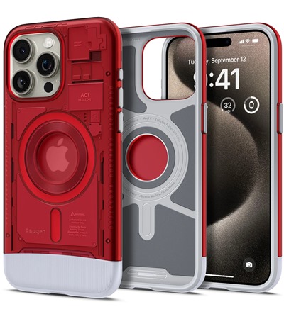 Spigen Classic C1 zadn kryt s podporou MagSafe pro Apple iPhone 15 Pro erven