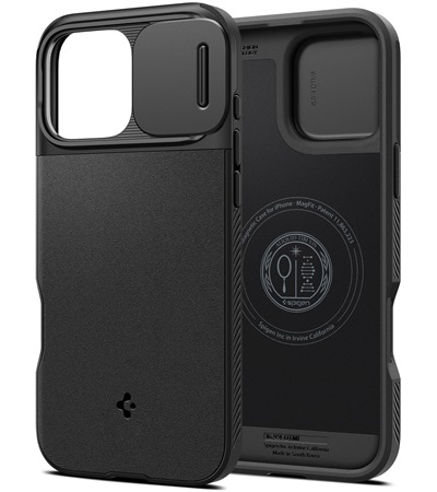 Spigen Optik Armor zadn� kryt s krytkou kamery a podporou MagSafe pro Apple iPhone 16 Pro Max �ern�