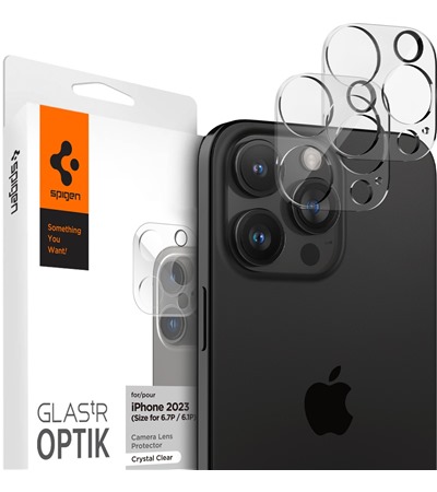 Spigen Glass.tR EZ Fit Optik tvrzené sklo na čočky fotoaparátu pro Apple iPhone 15 Pro / 15 Pro Max / 14 Pro / 14 Pro Max 2ks čiré
