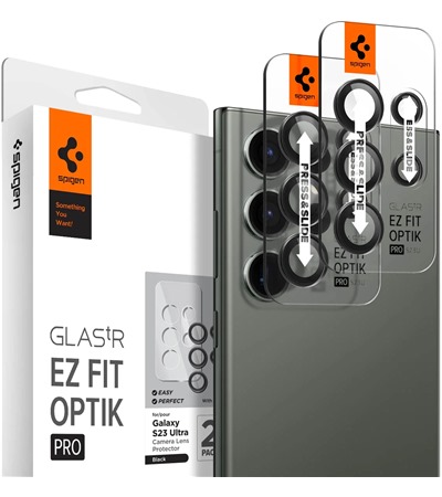 Spigen EZ Fit Optik Pro tvrzené sklo na čočky fotoaparátu pro Samsung Galaxy S23 Ultra 2ks černé