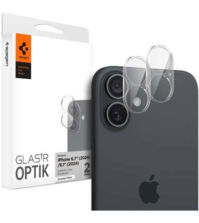 Spigen Glass.tR Optik tvrzen� sklo na �o�ky fotoapar�tu pro Apple iPhone 16 / 16 Plus 2ks �ern�