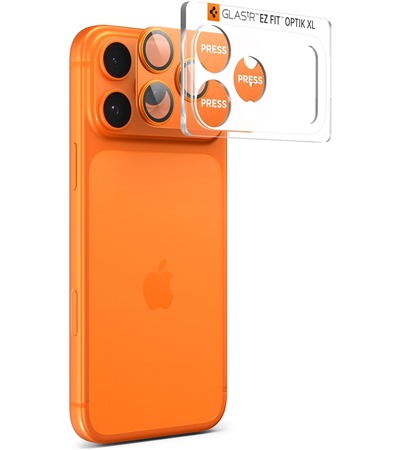 Spigen Glass.tR EZ Fit Optik Pro XL tvrzen sklo na modul fotoapartu pro Apple iPhone 17 Pro oranov